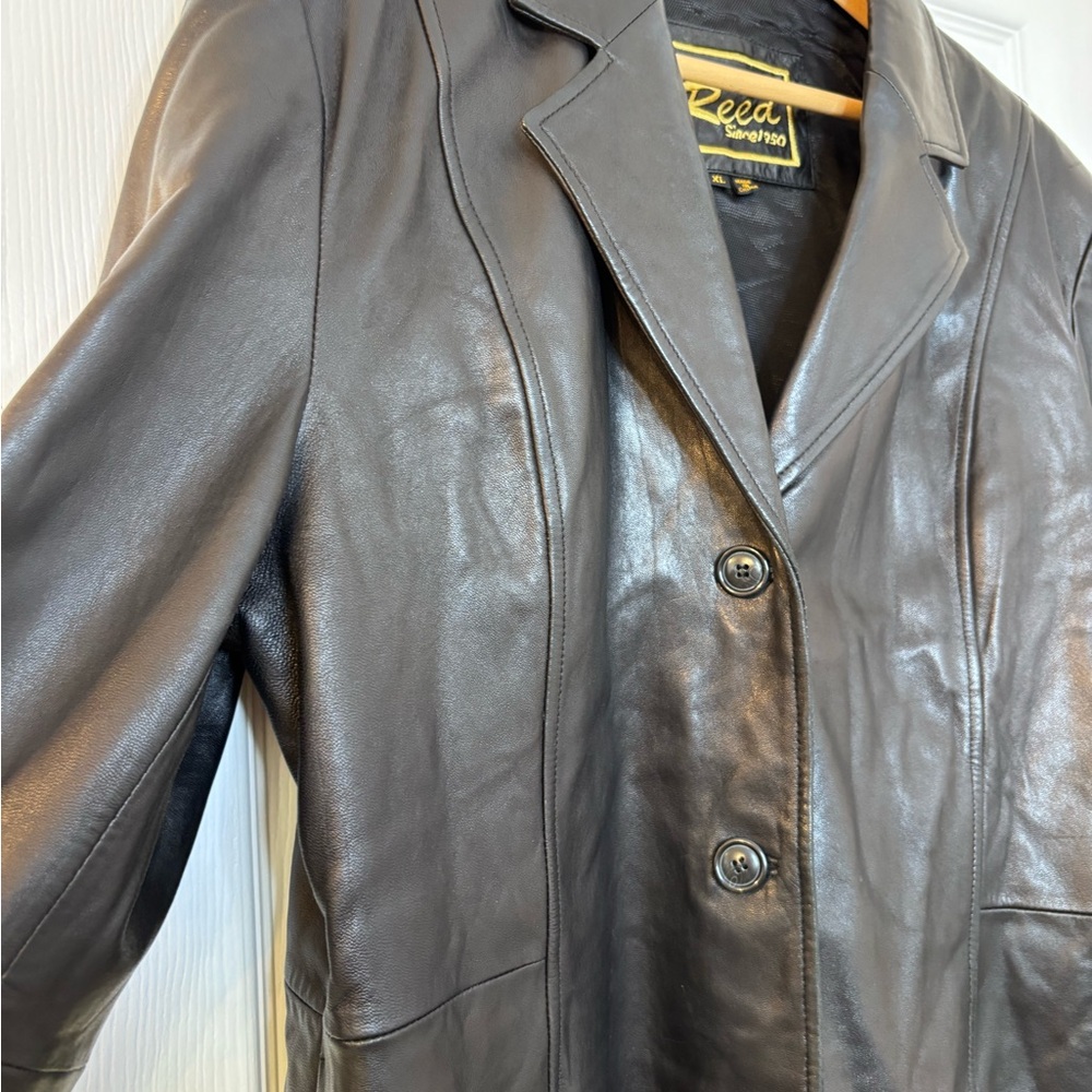 Brown Leather Button-Front Jacket - image 3